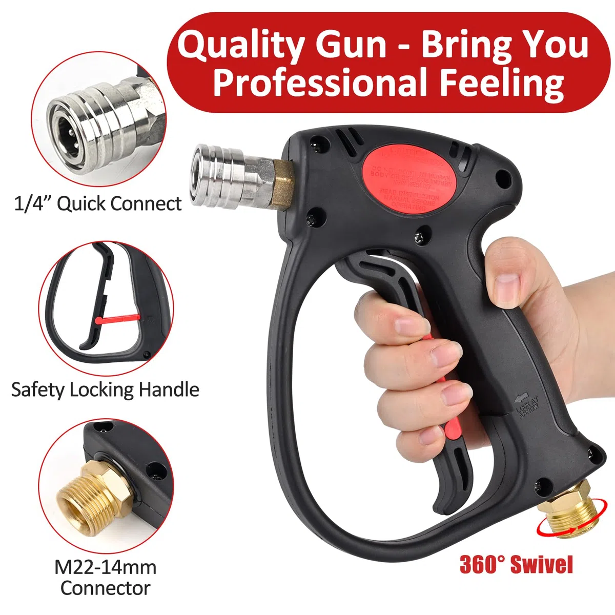 Pistola de pulverización de agua de alta presión de hasta 4500 PSI y cañón de espuma de 32 onzas, pistola de agua para lavadora eléctrica compatible con Bosch, para Black Decker, para AR Blue Clean
