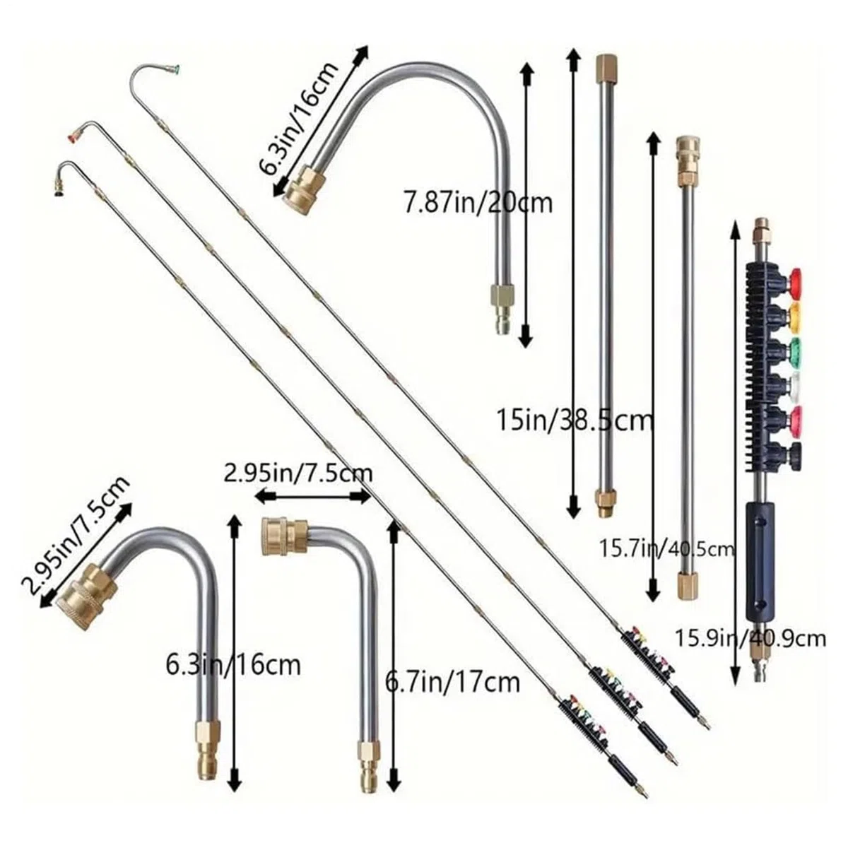Varilla telescópica para hidrolimpiadora, varilla de extensión para canalones | Juego de varilla de extensión para arandela - Barra de limpieza de canalones 4000PSI conector de 1/4 de pulgada