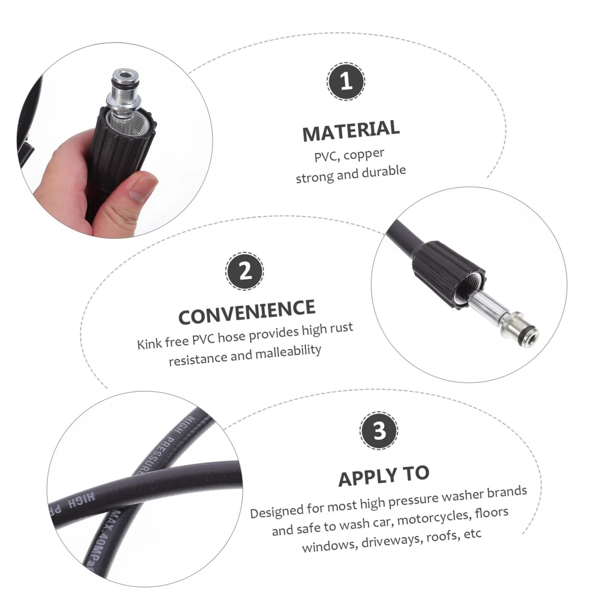 NUOBESTY Manguera de Limpieza para Jardín PVC Resistente Alta Presión con Conexión Lavadora Coche y Exteriores Resistente y Abrasión