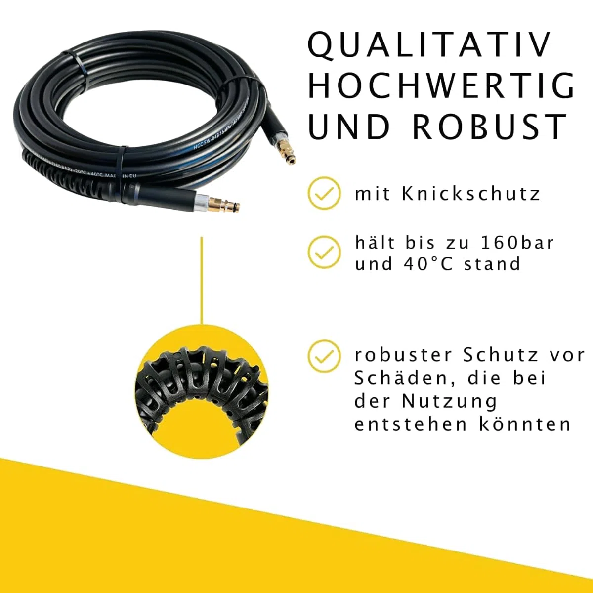 Manguera de alta presión para todos los limpiadores de alta presión Kärcher K2 K3, K4, K5 K6 K7 Home & Garden Serie A Partir de año 2008 con Click Quick Connect ranuras Sistema como 2.641-721.0 15m