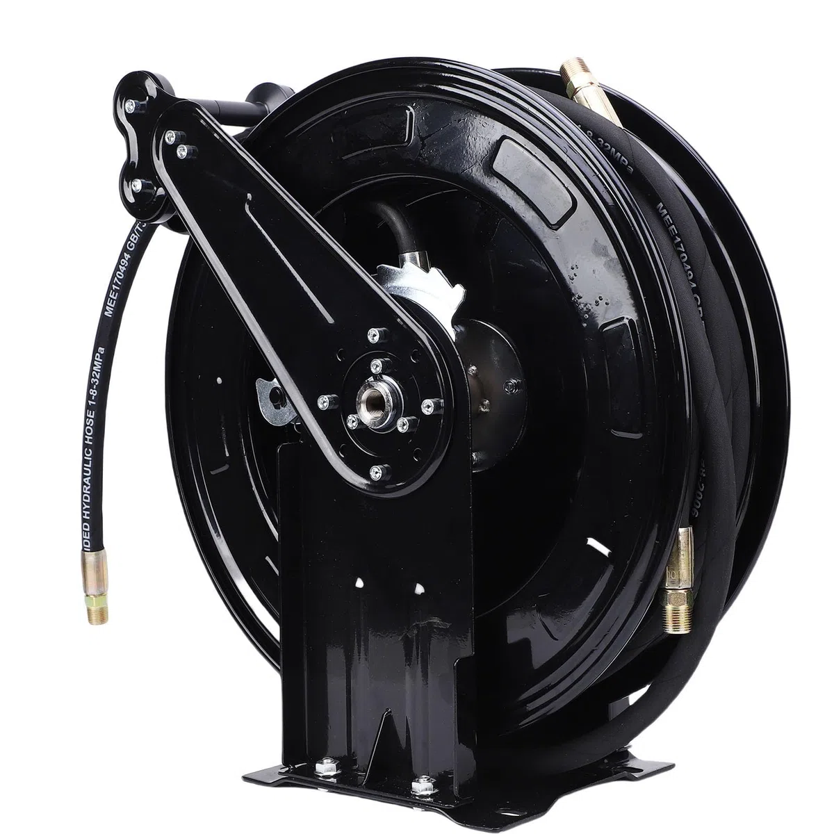 Fockety Carrete de Manguera retráctil para hidrolavadora, 2 Brazos, 3/8 pulg. x 49.21 pies, con Manguera de 49.21 pies, Cable de 4.9 pies y Conector M22, 4000 PSI, para Aire, Aceite