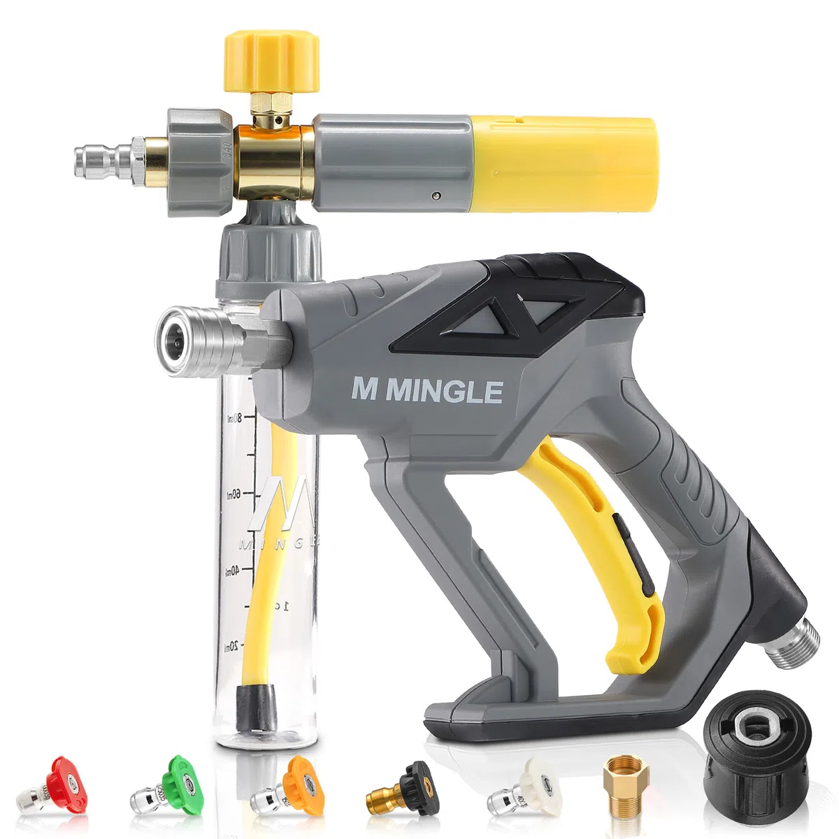 M MINGLE Pistola de espuma concentrada para lavadora a presión con adaptador, mini pistola de espuma de lavado a chorro de jabón para Karcher K Series, K2-K7, conexión rápida de 1/4 pulgadas para