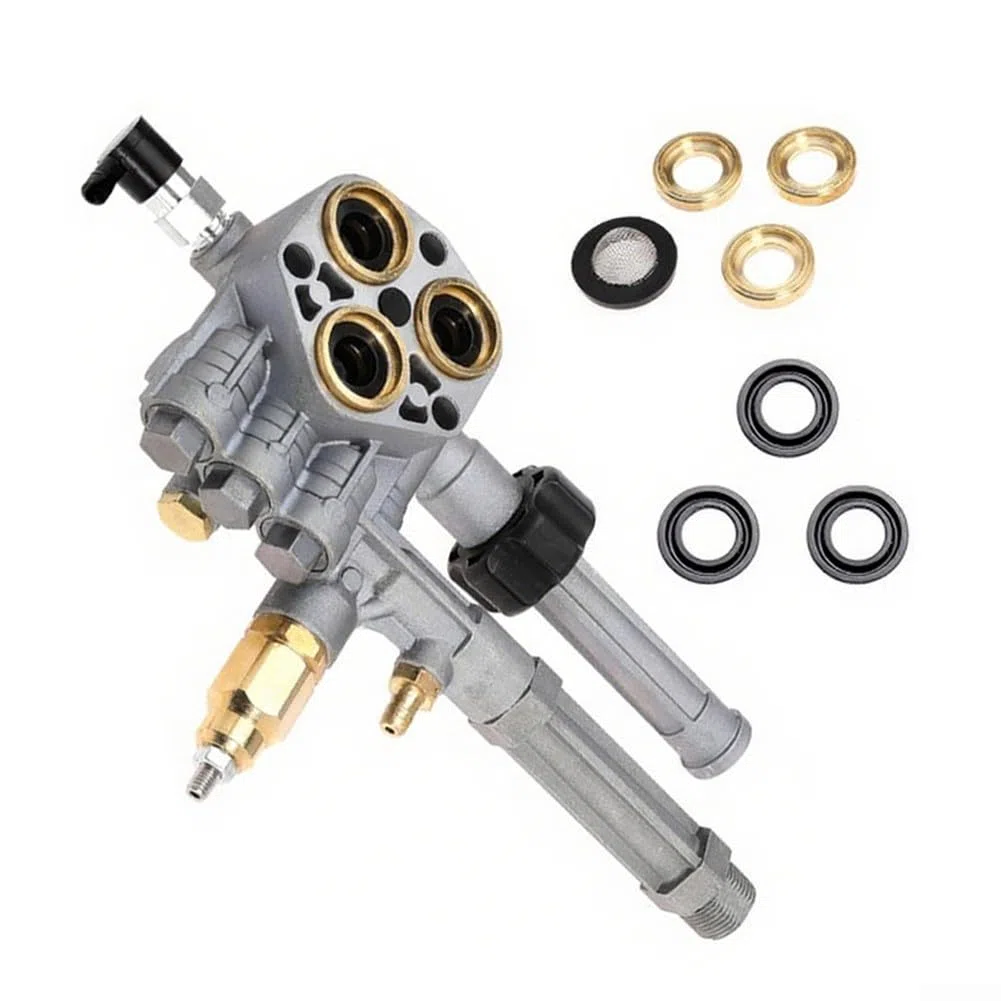 Conjunto de cabezal de bomba de lavado de alta presión para modelos AR43361, SRMW2.3G28 y SRMW2.4G28, construcción de metal para un mejor rendimiento de limpieza, pieza de repuesto de