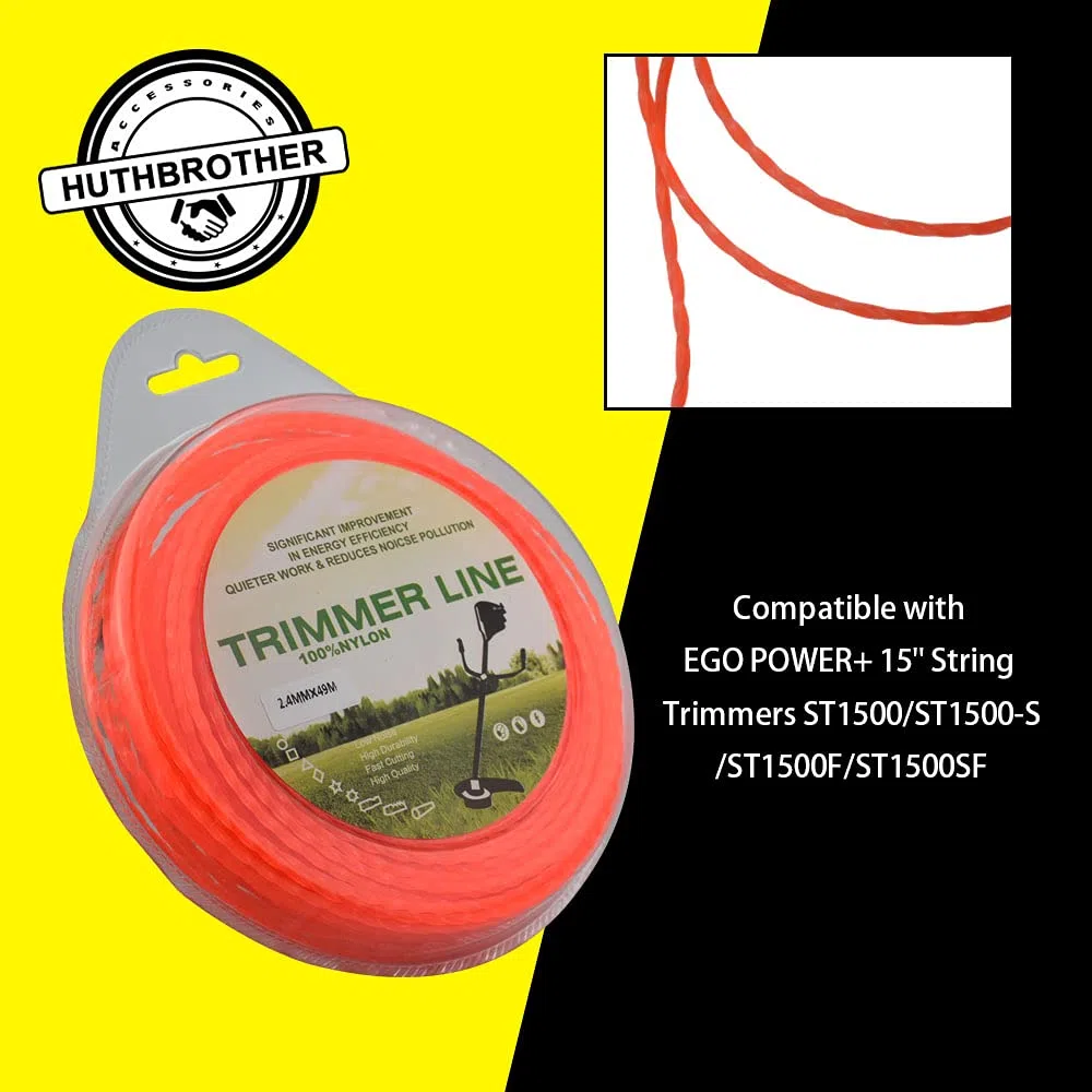 HuthBrother AL2450S - Línea de torsión de alta calidad de 0,06 x 100 pies, compatible con los recortadores de cuerda EGO Power de 15 pulgadas, compatible con el modelo ST1500/ST1500-S/ST1500F/ST1500SF