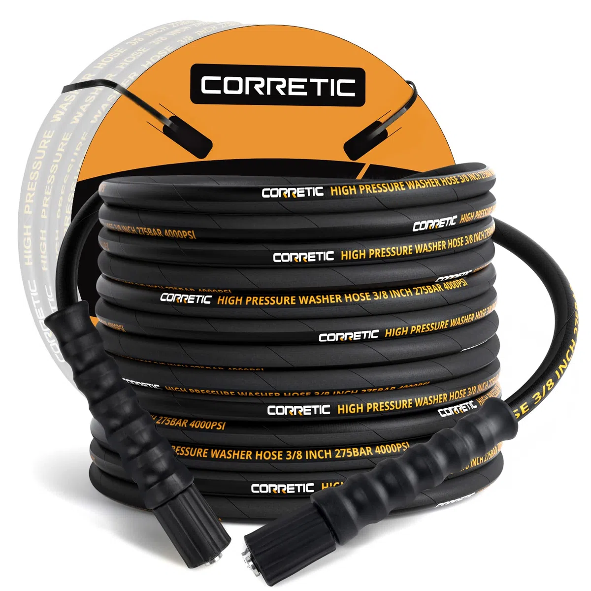 Pressure Washer Hose 50 FT, Heavy Duty & Non-Marking 3/8 Pressure Washer Hose 4000 PSI Kink Resistant, High Tensile Wire Braided Power washing Hose, M22 14mm Brass Thread Adapter Set