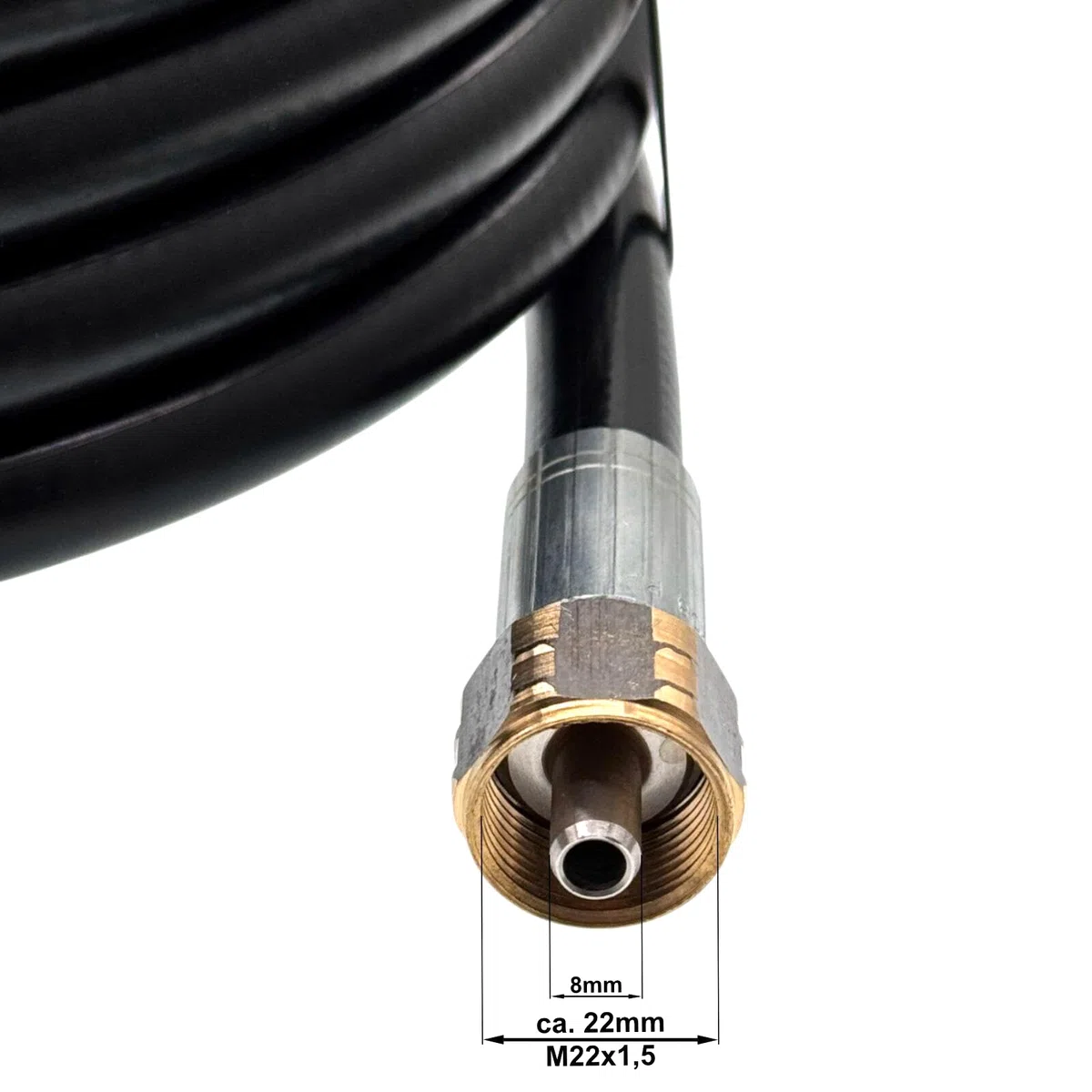 M&M Smartek manguera alta presión 20 m M22 IG tambor, 400 bar | Manguera reforzada de alta presión con protección anti-dobleces; comprobar conexiones, presión, temperatura y equipo seguro.