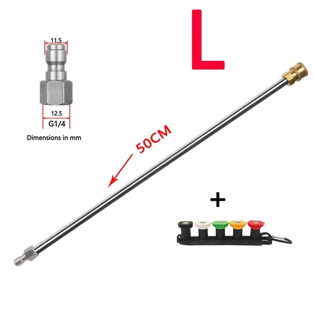 Varilla de extensión para lavadora de alta presión Varilla de extensión for hidrolavadora 50 cm, acero inoxidable, conexión rápida, boquilla for eléctrica(L)