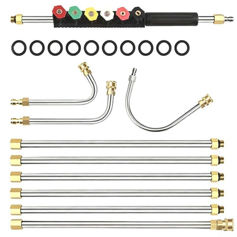 Puntas para hidrolimpiadoras, Varilla telescópica for lavadora a presión, 74 pulgadas, 4000 PSI, 6 boquillas M22 QC, acero inoxidable, latón