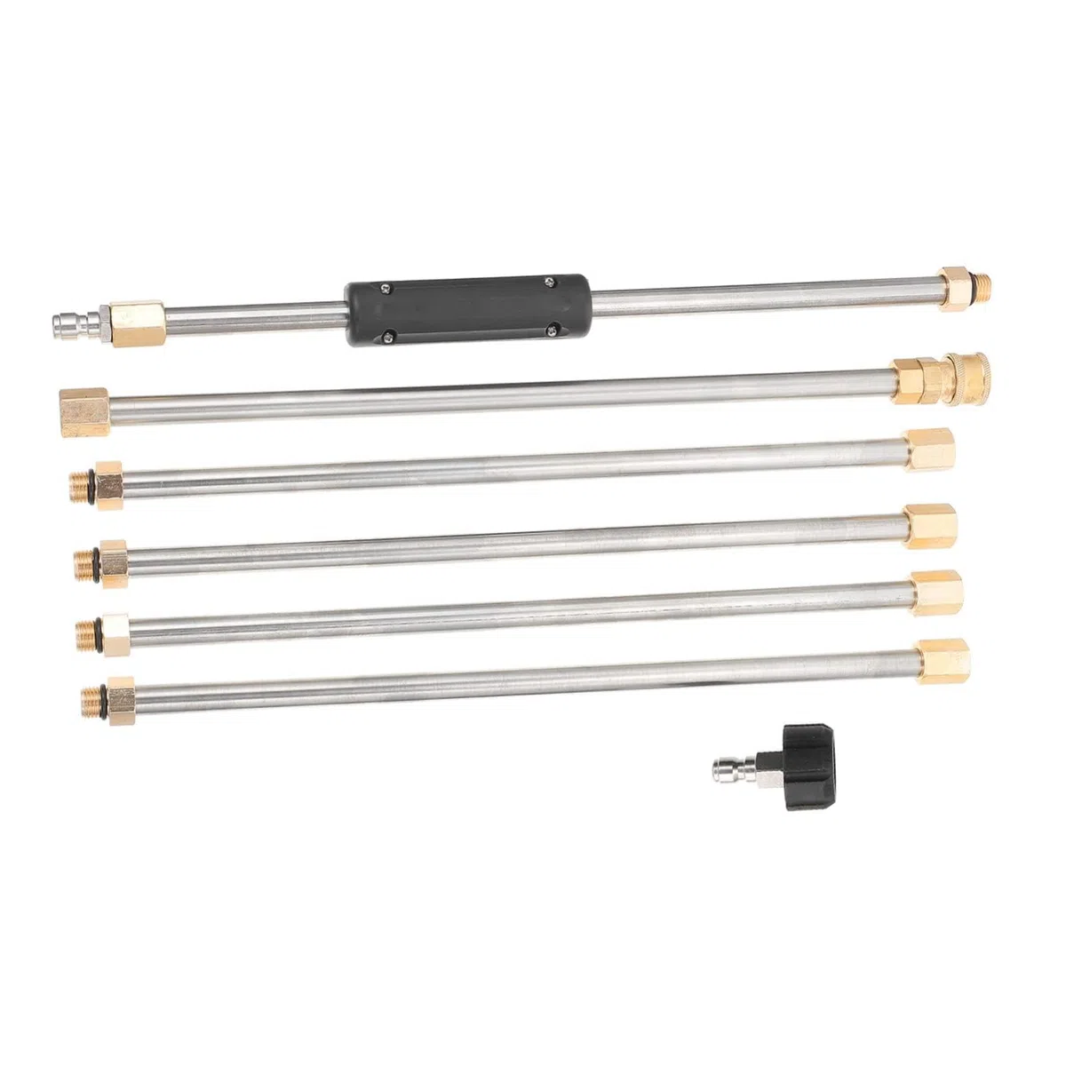 BESTonZON Varilla de Extensión para Hidrolavadora 6 Piezas Boquilla 1/4 | Acero Inoxidable, Goma y Cobre, Color Plata, 1 Set, para Lavado de Suelo y Trabajo de Limpieza