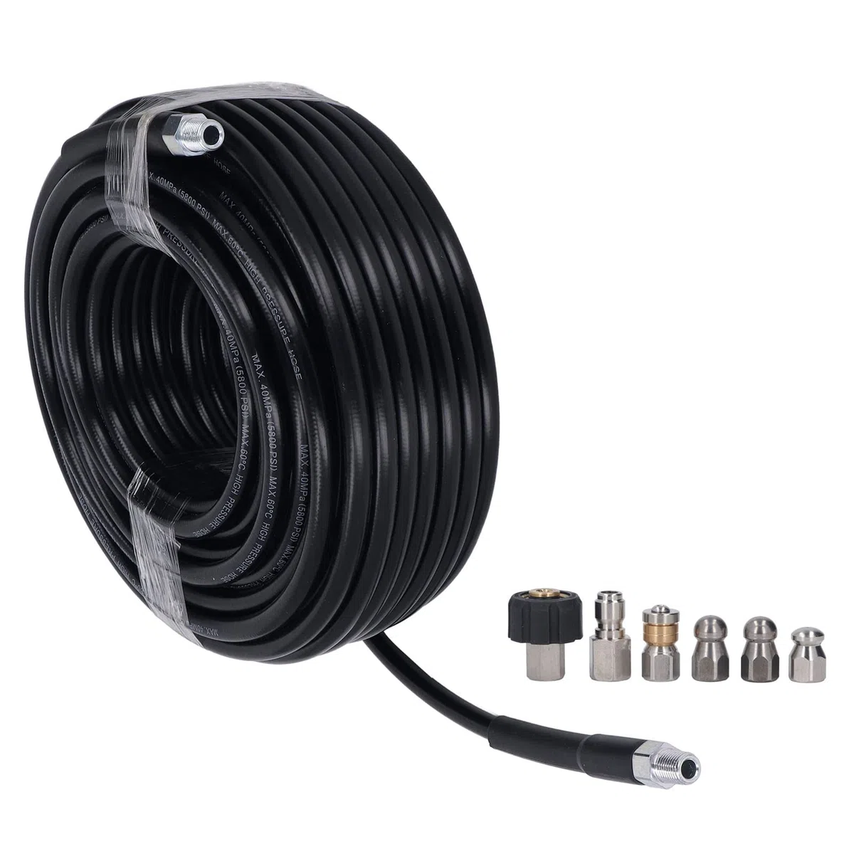 Kit de Chorro de Alcantarillado para Lavadora a Presión, Manguera Limpiadora Alta Presión 100 Pies, 5800PSI con Conectores y Llaves