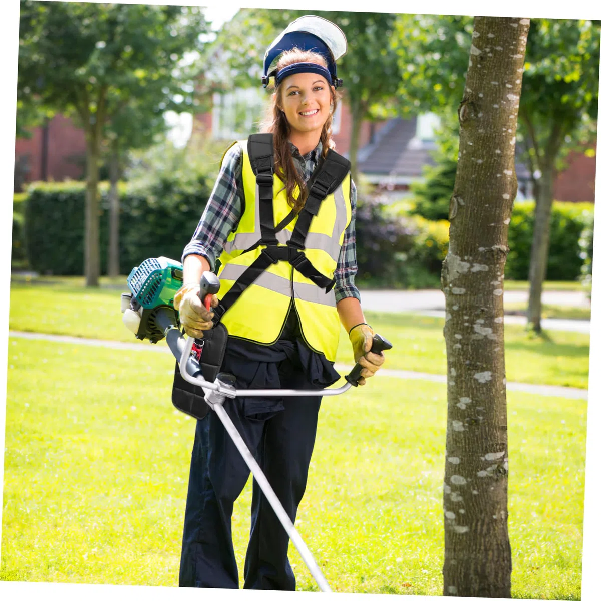 UKCOCO Correa para Podadora y Arnés de Hombro Ajustable para Desbrozadora, Accesorio Negro para Herramientas de Jardín, Cinturón Resistente para Corte Cómodo y Uso Prolongado