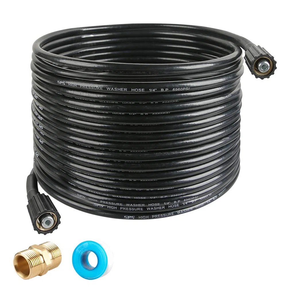 Manguera de lavado a presión de 50 pies x 1/4 pulgadas, manguera de repuesto para la mayoría de marcas, M22 14 mm o M22 15 mm, 3600 PSI
