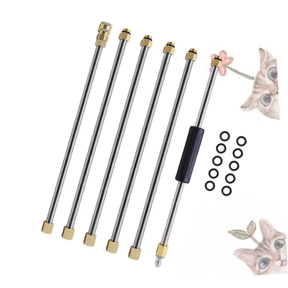 Varilla de Canaleta para Lavadora 6 Piezas Acero Inoxidable 14 Mm | Conector Rápido de 1/4 de Pulgada, Extensión para Lavado de Coches y Limpieza de Muros