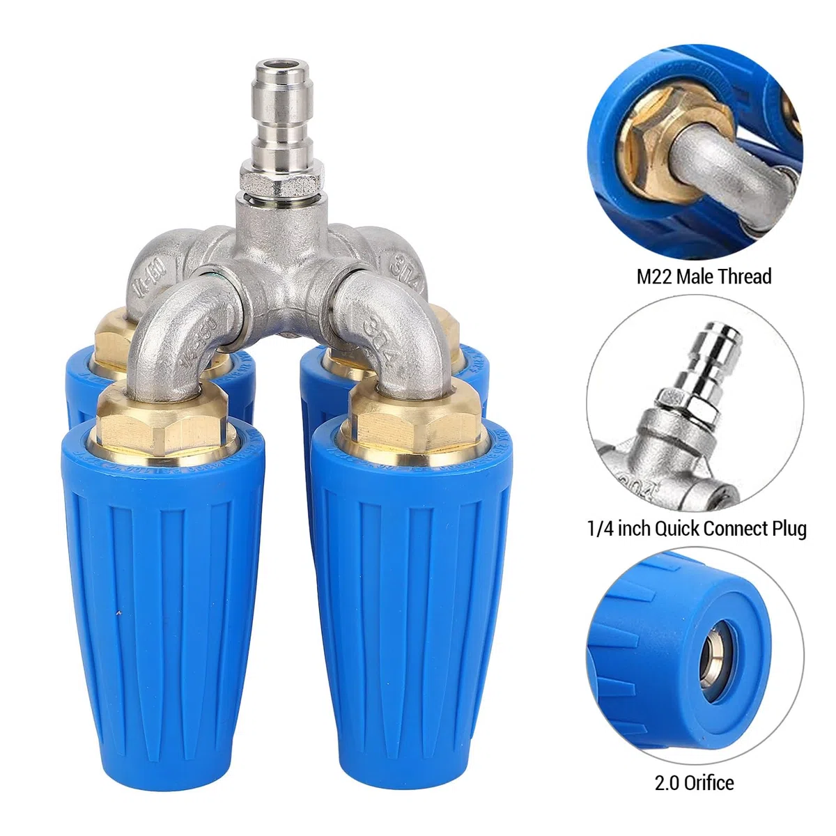 Haofy Boquilla Turbo para Lavadora a Presión, Boquilla Giratoria 4 en 1 de 4000 PSI, Acero Inoxidable 304 y Latón con Conector Rápido de 1 4 Pulgadas para Vehículos, Pisos, Herramientas Exteriores
