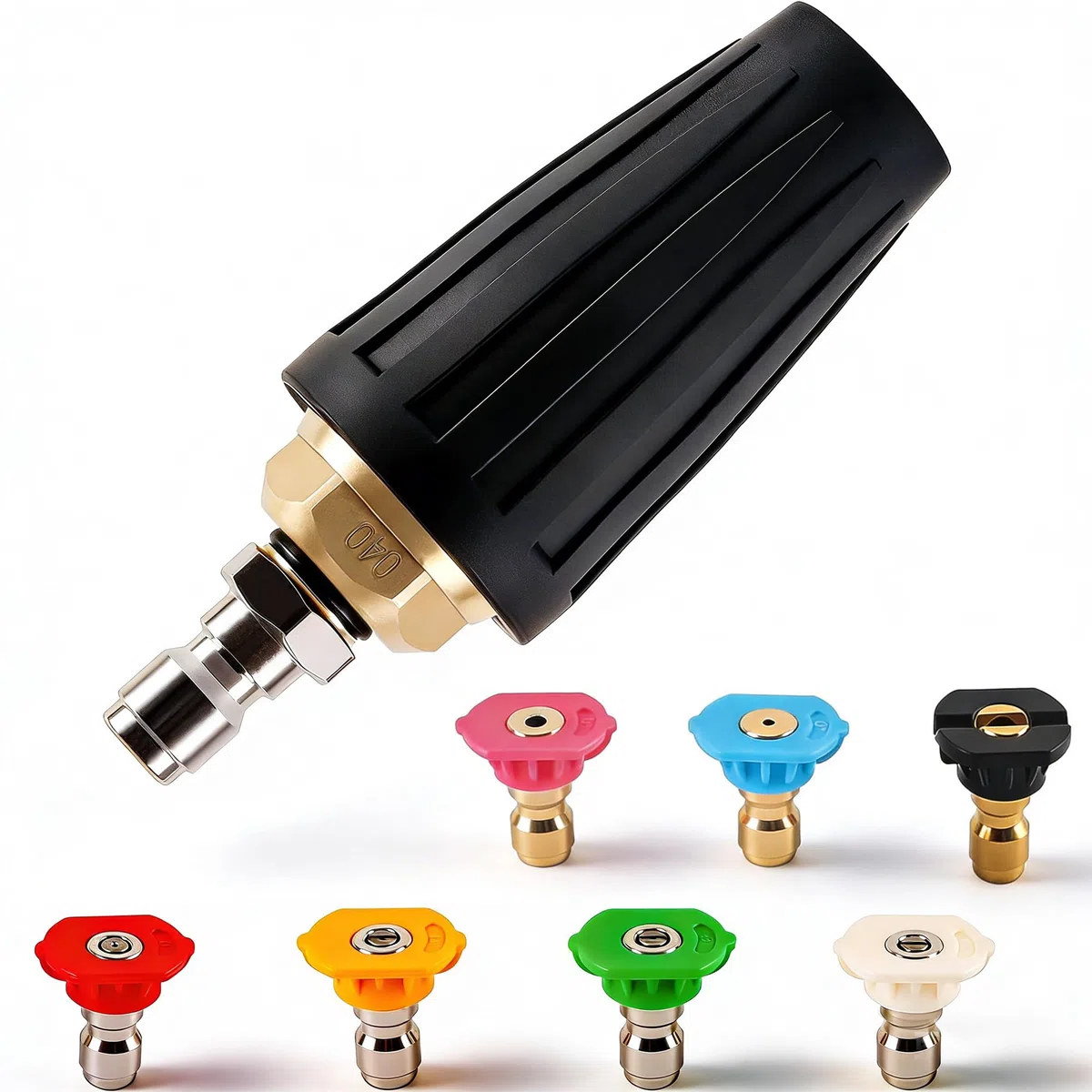Boquilla turbo para lavadora de alta presión, boquilla turbo giratoria de 4000 PSI con 7 puntas de boquilla (0,15, 25, 40, 65 grados, jabón, enjuague) para limpieza (4.0 GPM)