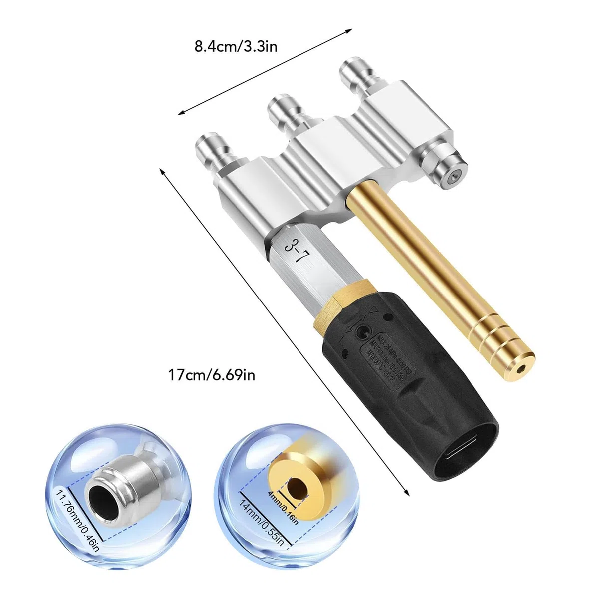 Boquilla de lavado a presión SustVita, tipo giro M5 con rociador ajustable 3 en 1, 1000-4050 PSI, 3-7 GPM, conexión rápida de 1/4 de pulgada para aplicación de jabón de largo