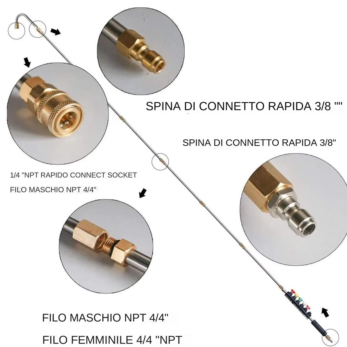 Extensión De Varilla De Hidrolimpiadora Kit con Lanza Telescópica para | Juego Con Pértigas Para Limpiacanaletas Para Hogar Jardín Patio Trasero Terraza Entrada Valla Patio