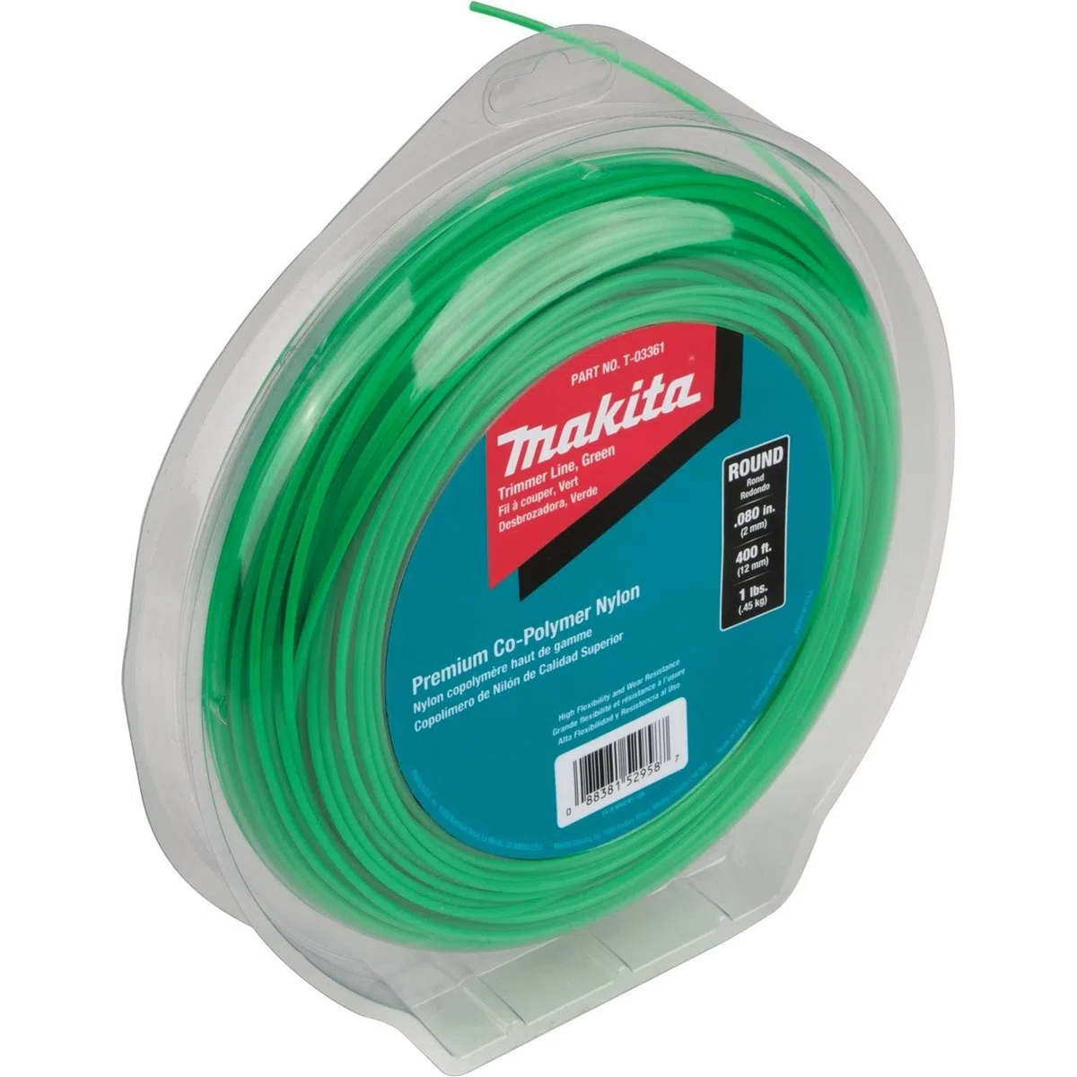 Makita T-03361 línea de Recortadora Redonda, 0.080 Pulgadas, Verde, 400 pies, 1 Libra