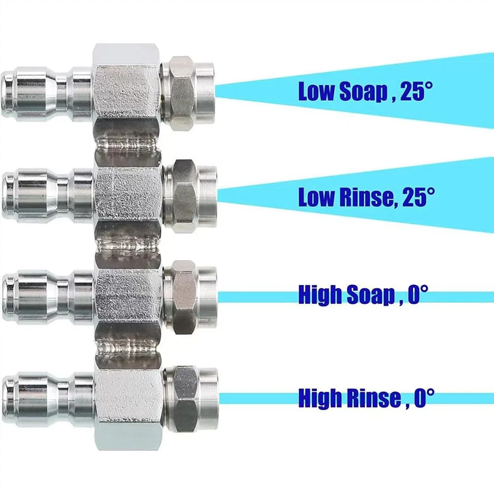 Boquilla de pulverización de abanico plano, Punta de pulverización ventilador plano acero inoxidable 4 vías 4000PSI 2-3GPM 1/4 pulgadas Conexión rápida 2 piezas(2pcs)