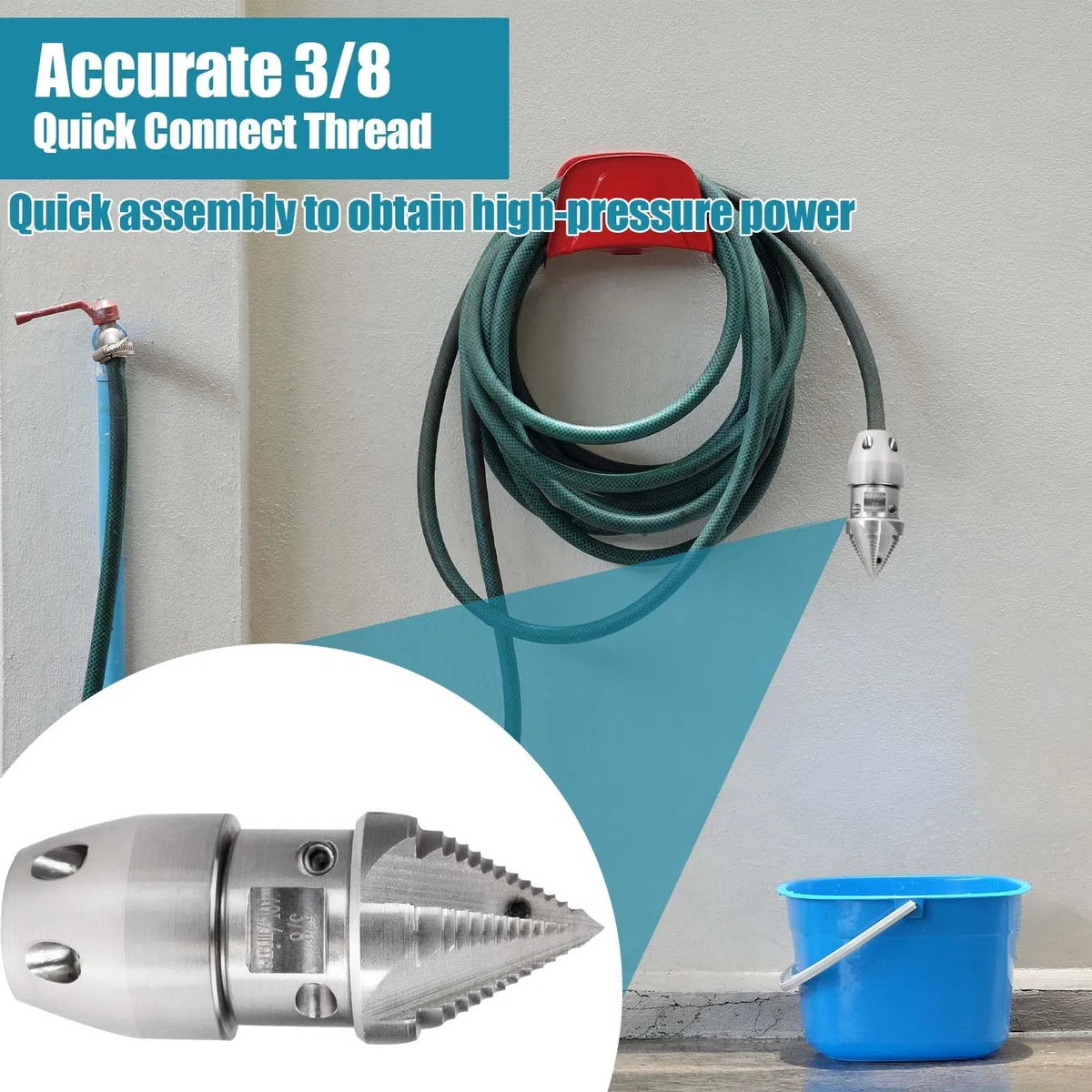 Boquilla giratoria NPT de 3/8 de acero inoxidable, boquilla de limpieza de tuberías de drenaje para limpieza de lavadora a presión de 40 L/min