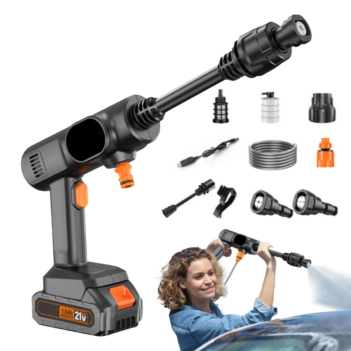 Hidrolimpiadora Inalámbrica A Presión Limpiador de Accesorio Ajustable | Accesorio de Manguera de Alta Presión Limpieza Exterior Coche Entrada Patio Terraza Hormigón Fachada Casa