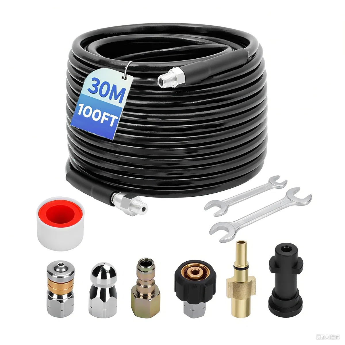 Kit de manguera de lavado a presión de 30 m, manguera de repuesto de lavadora de alta presión de 400 bar/5800 PSI con 4 adaptadores y 2 boquillas compatibles con lavadoras a presión Karcher y