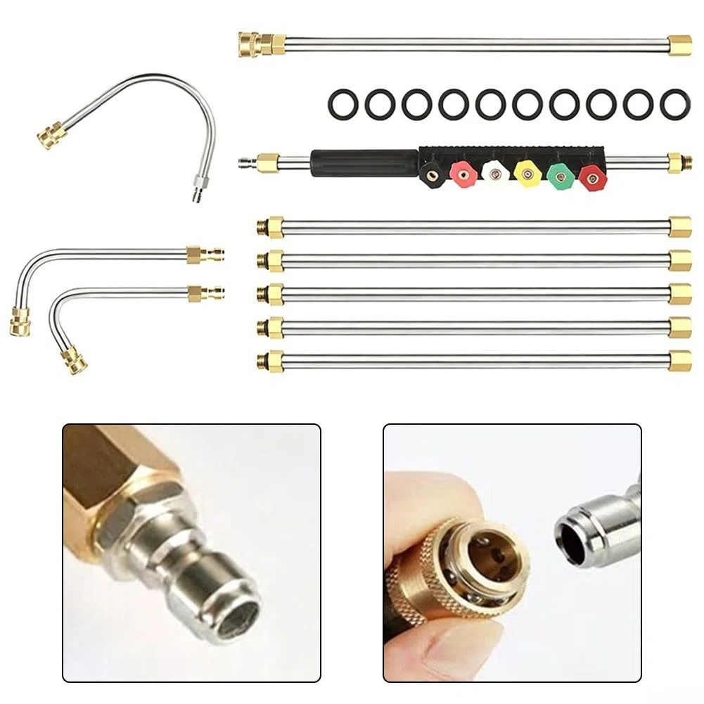 Puntas para hidrolimpiadoras, Varilla telescópica for lavadora a presión, 74 pulgadas, 4000 PSI, 6 boquillas M22 QC, acero inoxidable, latón