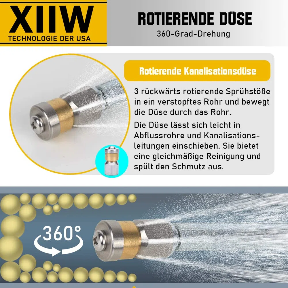 Kränzle Kärcher K2, K3, K4, K5, K6, K7 - Juego de manguera de limpieza de tuberías (15 m, 240 bar, incluye adaptador M22, boquillas rígidas + giratorias)