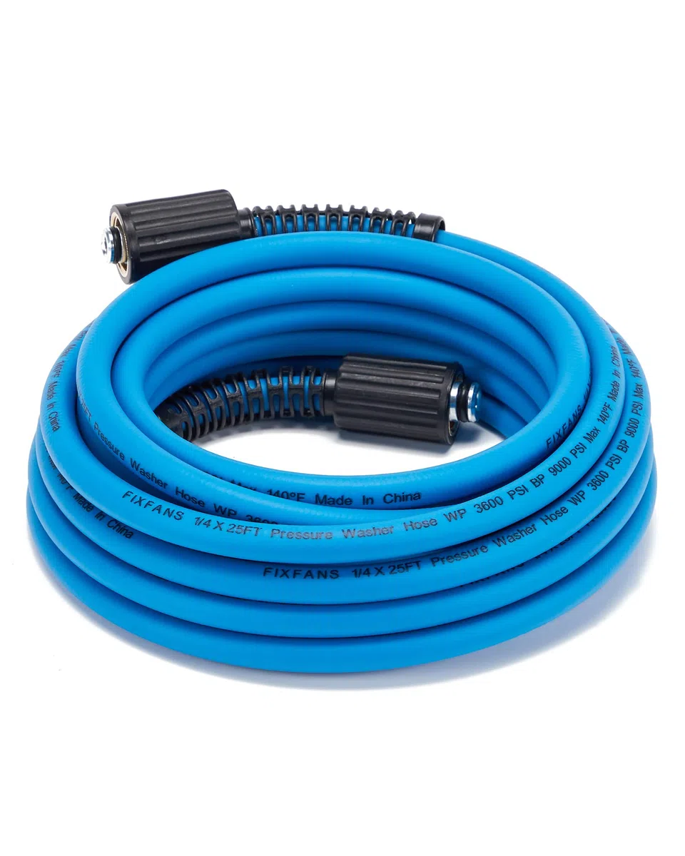FIXFANS Manguera de lavado a presión – Manguera de extensión de lavadora de alta potencia de 1/4 pulgadas x 25 pies – Manguera de alta presión resistente a torceduras y desgaste para reemplazo
