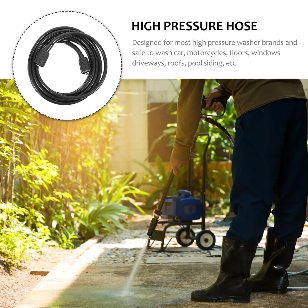 VALICLUD Manguera De Alta Presión Para Hidrolavadora Jardín 9 Metros Pvc y Caucho Flexible Conexión M22-1.5 Resistente Desgaste Limpieza Coches Exteriores