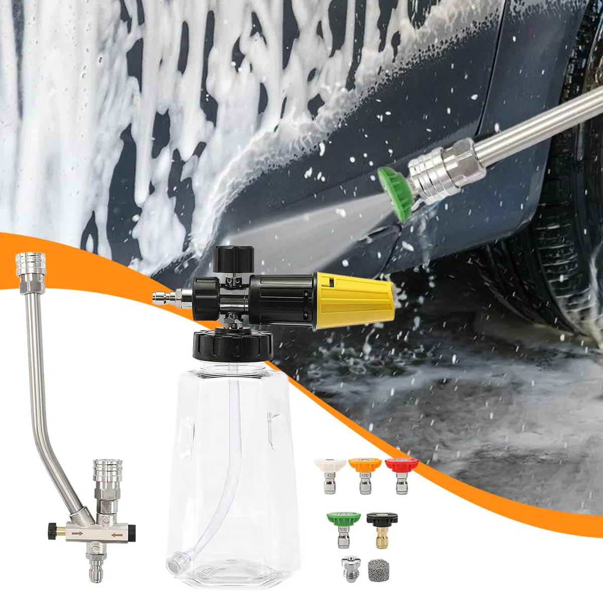Pulverizador Espumador De Espuma Conector Rápido Lavado Y Detallado | Cañón De Espuma Y Jabón Para Hidrolimpiadora para jardín, de entrada, terraza, vivienda, autocaravana y patio