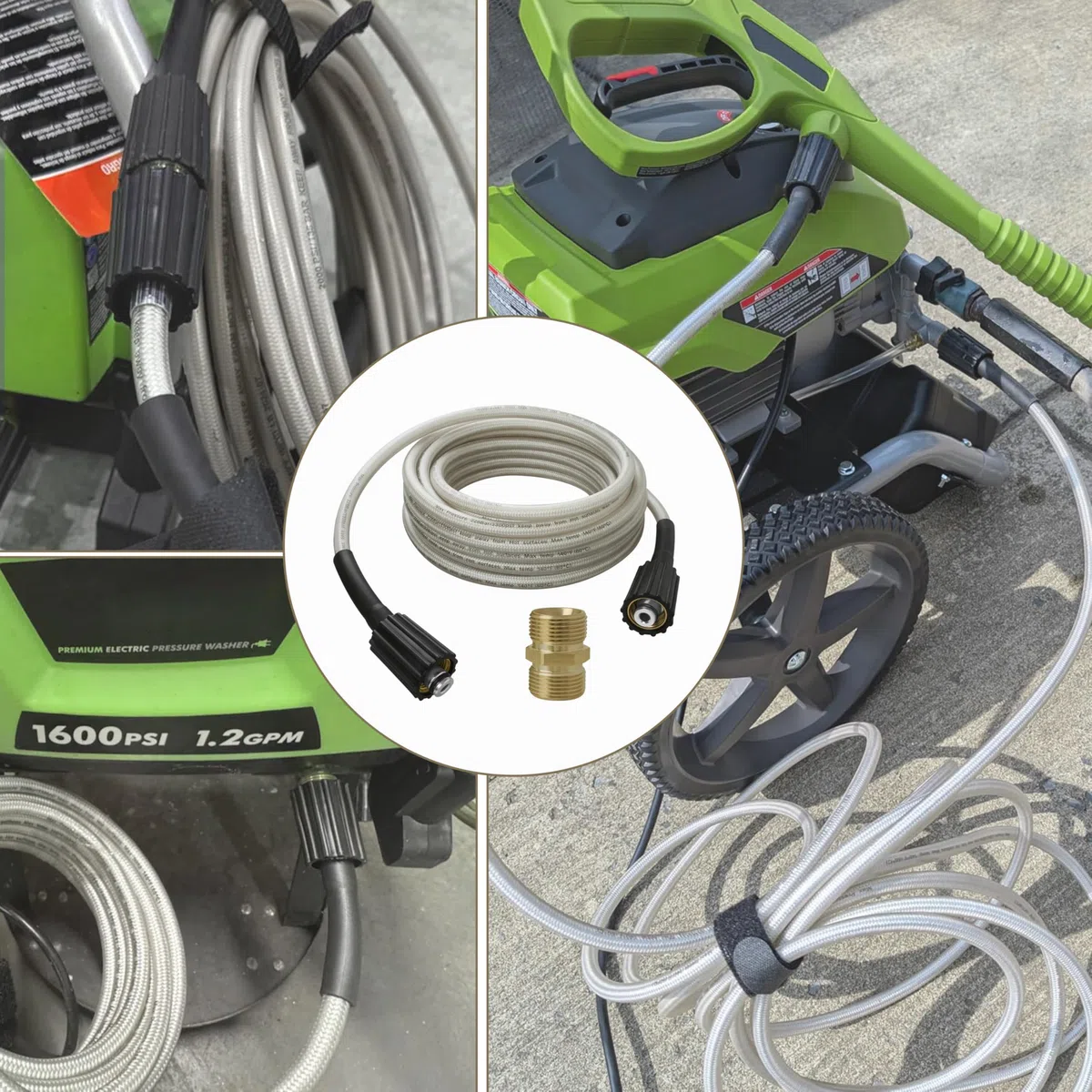 308835065 - Manguera de repuesto para manguera de lavado a presión Ryobi, modelo RY14122 y RY141900 (308835065-con accesorio M22-14 mm)