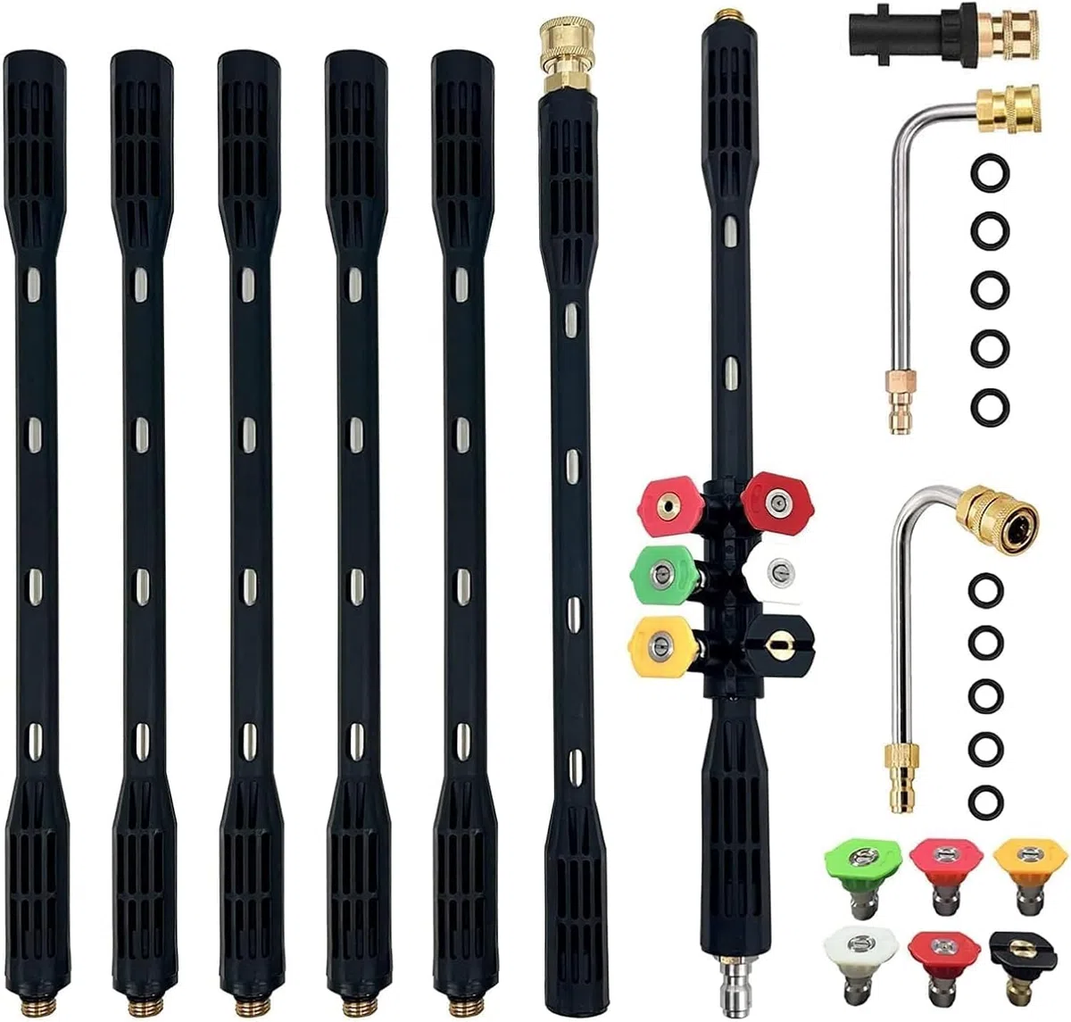 Juego de 9 varillas de extensión para limpiador de alta presión, limpiador de canalones con 5 boquillas, 4000 psi, conexión rápida de 1/4 pulgadas, adaptador Karcher