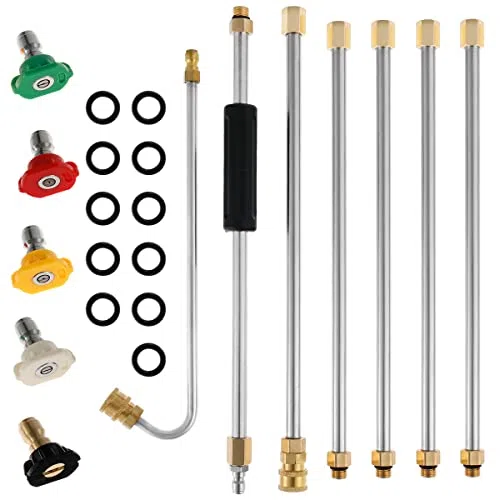 Juego de varitas de extensión para lavadora a presión de 4000 PSI, barra de extensión de pistola de alta presión para limpieza de canalones, lanza telescópica para limpiar techos con 5 puntas de