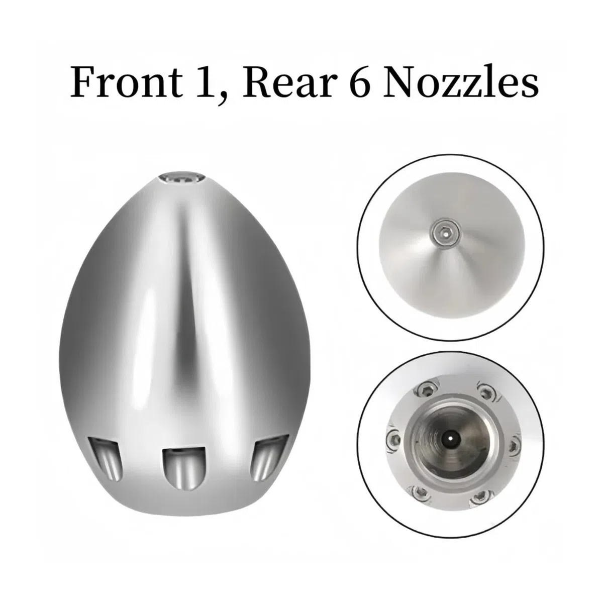 Boquilla de limpieza alcantarilla inox, rosca G1/2, 40-110L | Boquilla para desatasco de tuberías, 1 chorro frontal y 6 chorros traseros(110L)