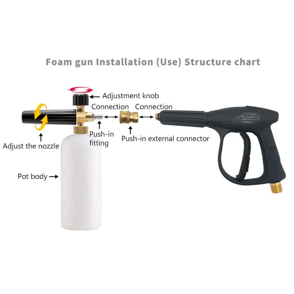 1/4" espuma de nieve de alta presión lavado coche boquilla ajustable dispensador de jabón pulverizador spray riego herramienta de limpieza