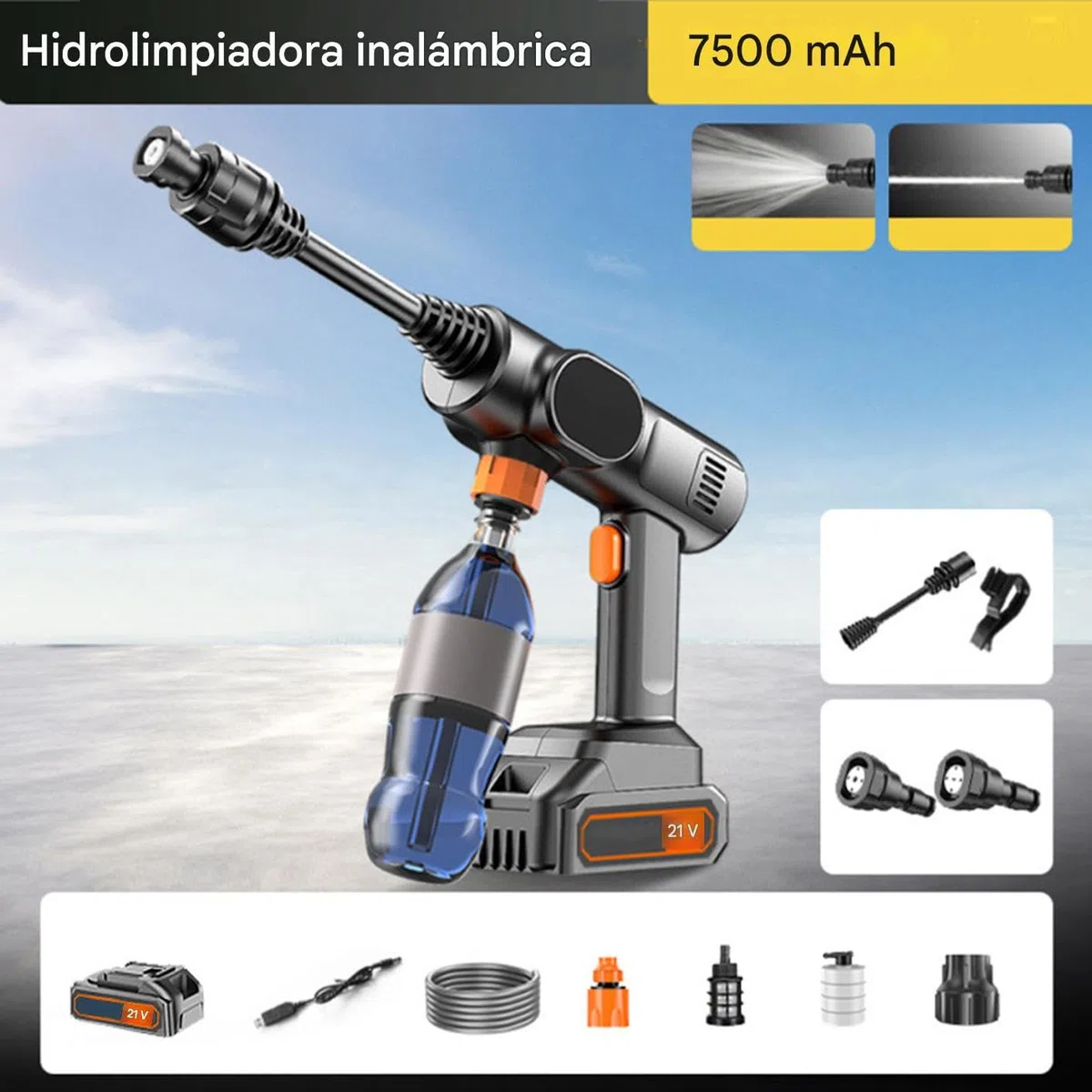 Hidrolimpiadora Inalámbrica A Presión Accesorio De Rociado Manual Portátil | Rociador Con Manguera De Alta Presión Portátil, Inalámbrica para Coche, Terraza, Hormigón, Exterior,