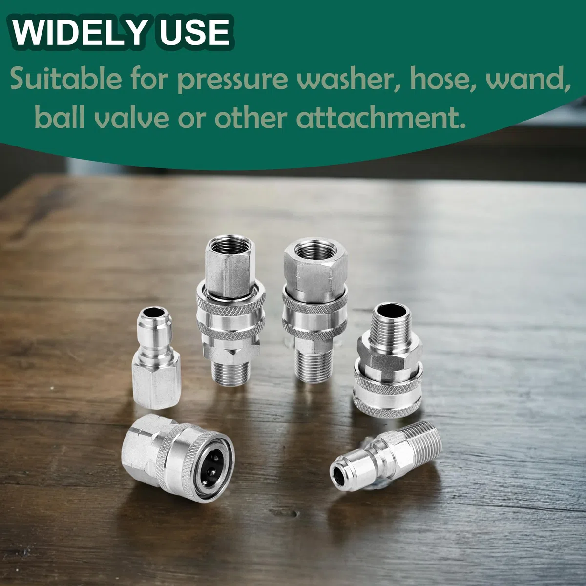 POWER TOWN Accesorios de conexión rápida de 3/8 pulgadas, kit de conexión rápida para lavadora a presión, juego de adaptadores de acero inoxidable, acoplador de arandela eléctrica NPT hembra y macho