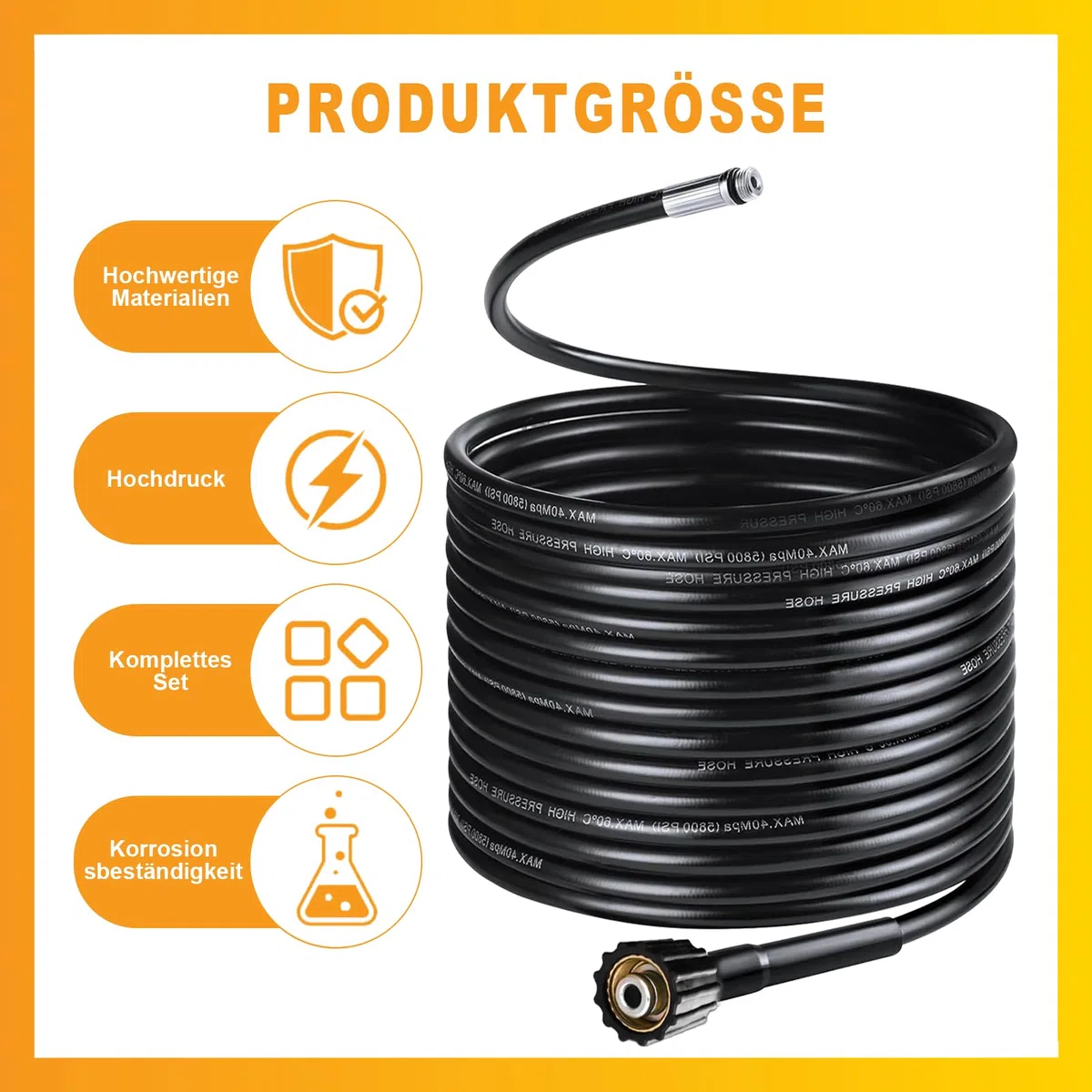 Juego de manguera universal para limpieza de tuberías de 30 m, para limpiadores de alta presión, 5800 PSI/400 bar, incluye boquilla giratoria y boquilla de chorro compatible con Kärcher K2-K7, Bosch