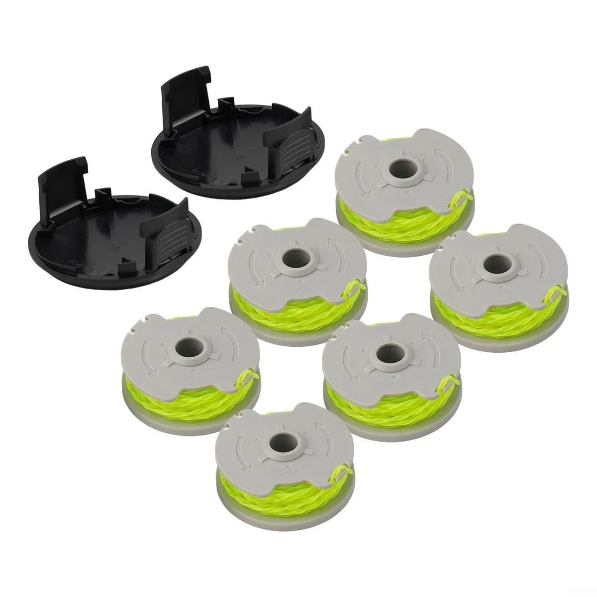 Hilo para cortabordes Recambio de Hilo, Paquete de 6 carretes y 2 Tapas de 20 pies (0,080 Pulgadas) for WA0014, Compatible con WG168, WG184, WG190 y WG191.