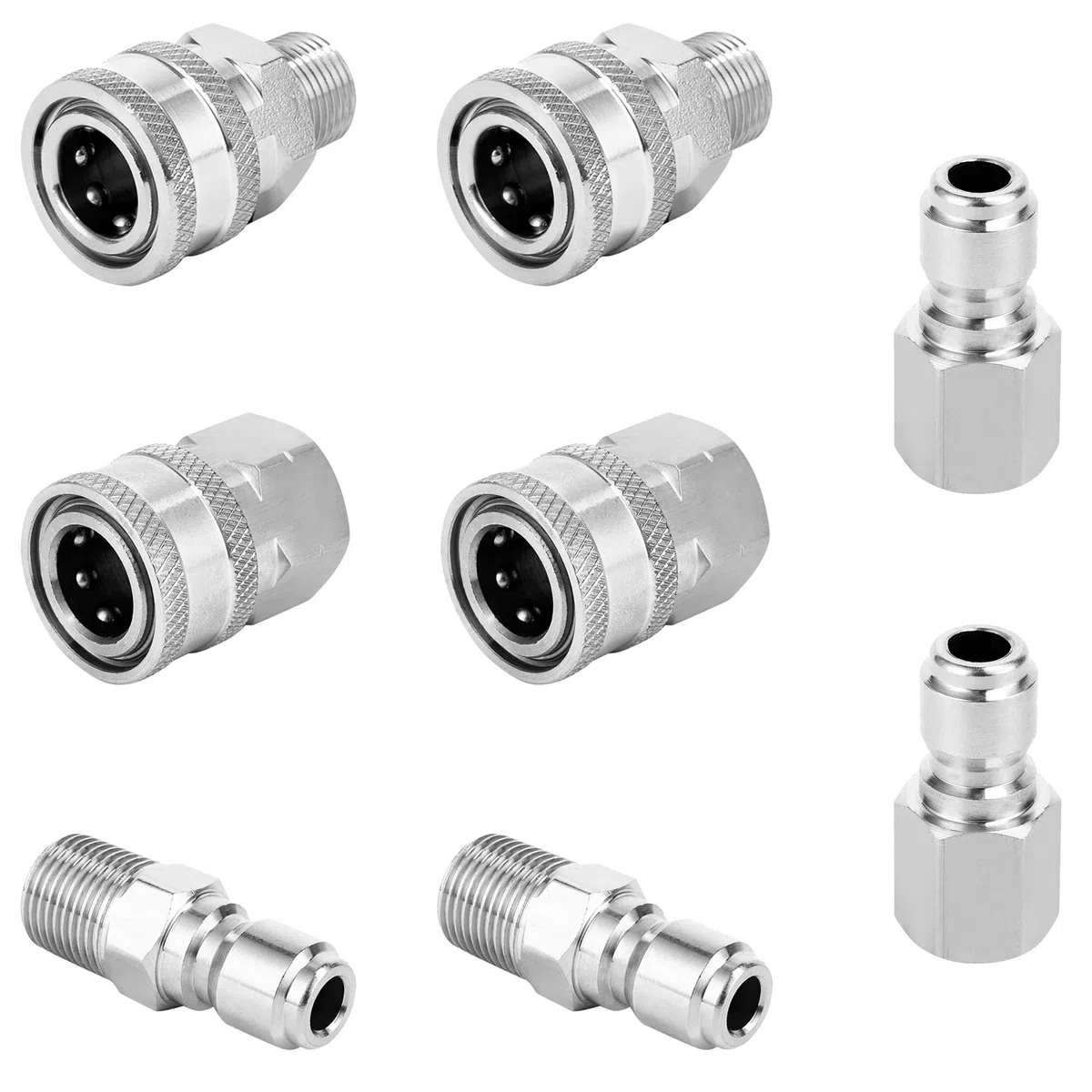 POWER TOWN Accesorios de conexión rápida de 3/8 pulgadas, kit de conexión rápida para lavadora a presión, juego de adaptadores de acero inoxidable, acoplador de arandela eléctrica NPT hembra y macho