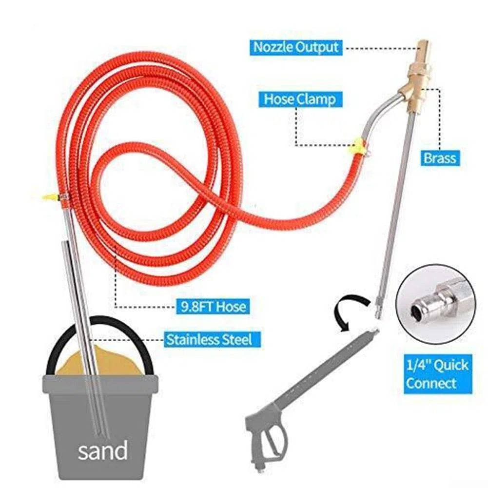 Kit de chorro de arena para lavadora a presión, kit de limpieza de alta presión para lavadora a presión, accesorios de repuesto de 1/4 pulgadas, 5000 PSI
