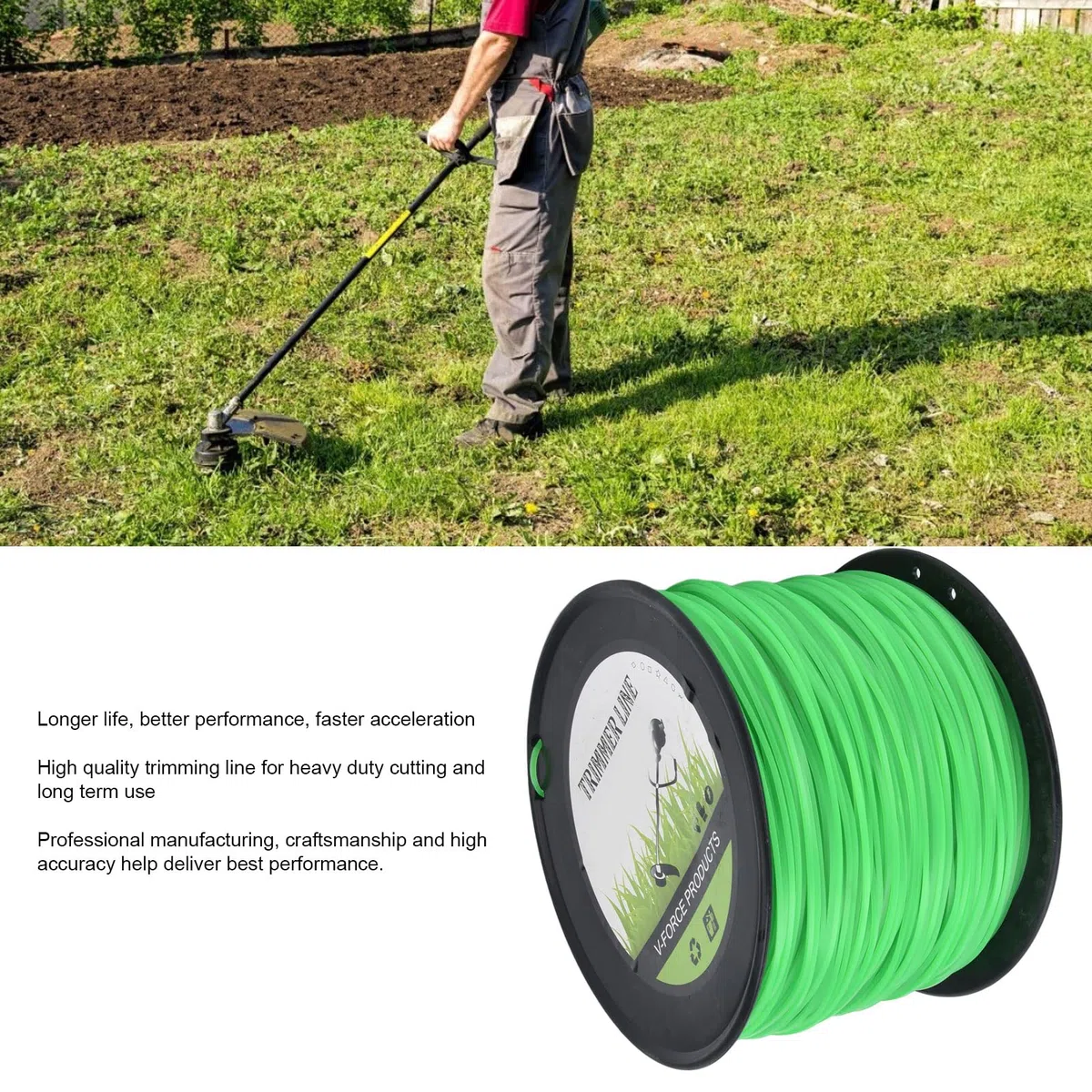 Línea de cortacésped, cable de hilo para cortacésped, hilo de hilo para cortacésped de 2,0 mm, hilo de hilo para cortacésped de 2,0 mm y 372 metros, cable de hilo para cortacésped, hilo de hilo verde