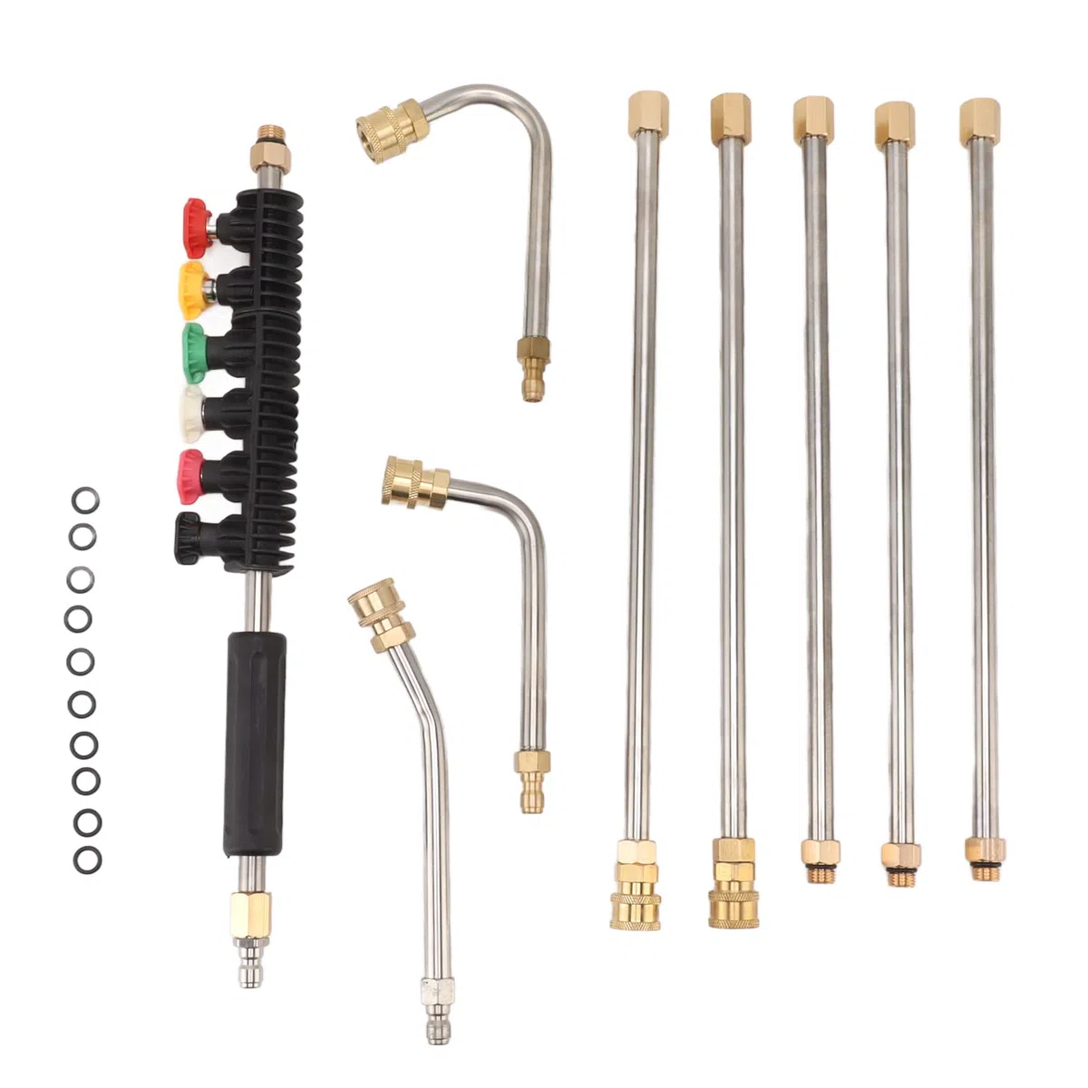 Annadue Varita de Extensión para Lavadora a Presión, Juego de 5 Varillas Rectas y 3 Varillas Curvas, Lanza para Lavadora Eléctrica con 6 Boquillas, Conexión Rápida de 1/4 Pulgadas para Limpieza de