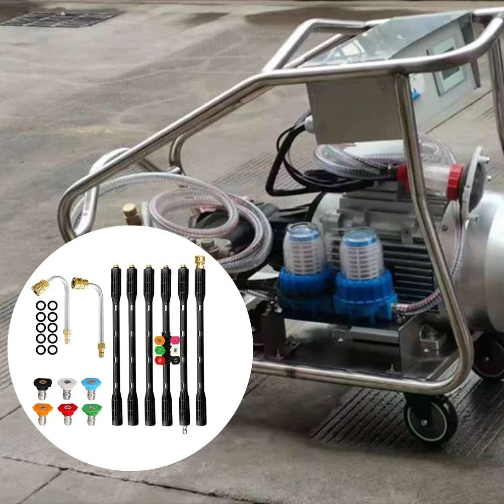 Kit de barra de extensión para lavadora a presión, varita de limpieza de canalones con 6 boquillas, lanza de pulverización de alto alcance para techo y revestimiento, varilla telescópica de 4000 PSI