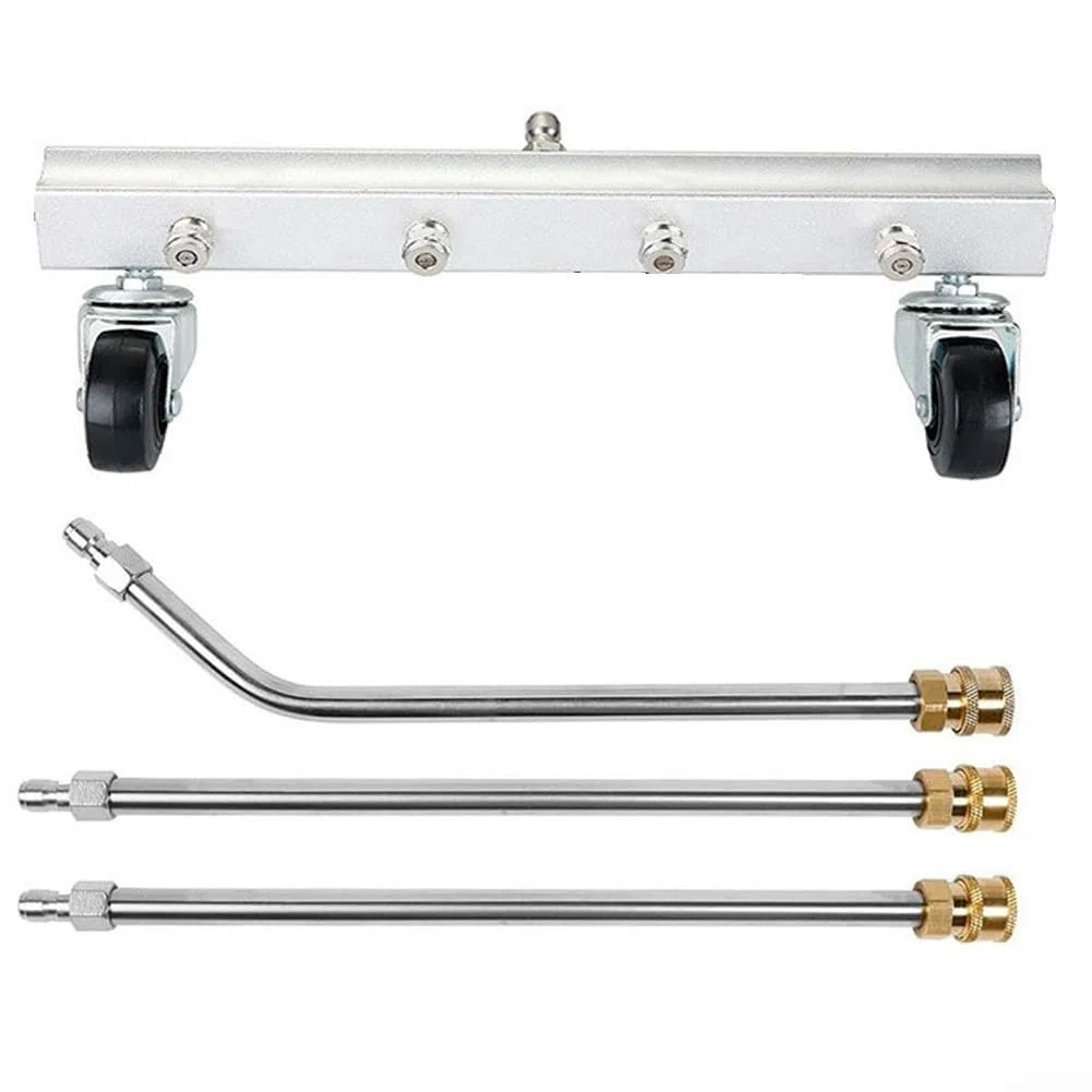 Accesorio de lavado a presión para debajo del cuerpo de rodaje resistente con varita en ángulo para camiones, SUV, 35 cm, plateado (carretera + tres varillas)