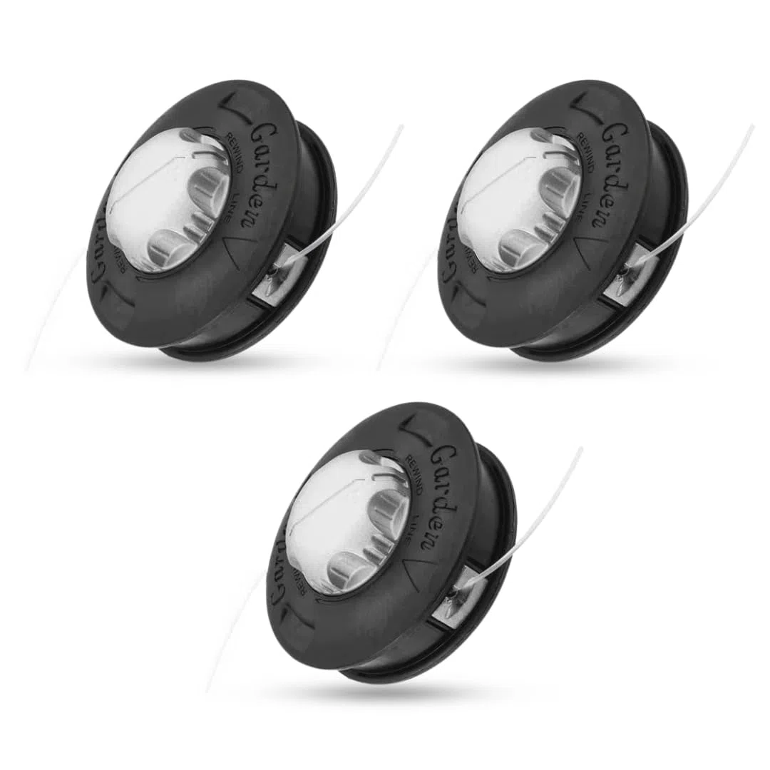 SHAYN Cabezales de desbrozadora universales M10 x 1,25 de repuesto para mano izquierda, cabezal de desbrozadora de gasolina de 2 líneas de alimentación de topes con línea de 15 m, 2,4 mm, carrete de