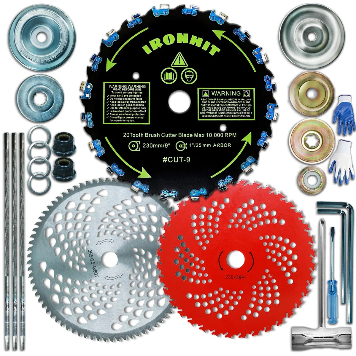 Cuchillas con punta de carburo de 9 pulgadas x 36 dientes, cortador de dientes de motosierra de 9 pulgadas x 20T, cuchillas de cepillo de punta de carburo de 10 pulgadas x 80T, con kit de