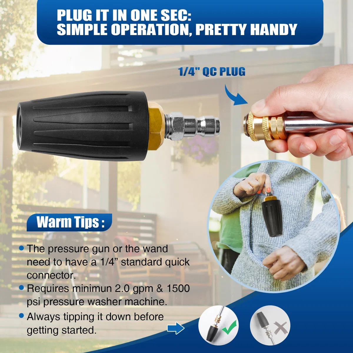 MEKOH Boquilla turbo universal de 4000 PSI, boquilla giratoria de 2.6 orificios, boquilla de pulverización de 2.6 GPM para hormigón, entrada, accesorio de conexión rápida de 1/4 pulgadas