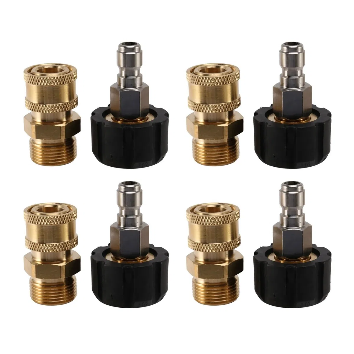 ApuaVireo&Co Adaptador for hidrolavadora, Juego de 8 Piezas, Adaptador M22 de 14 mm a 1/4 de Pulgada, Kit de conexión rápida, Dorado y Negro